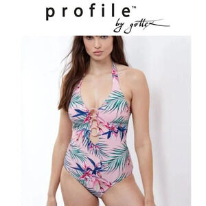 Profile by Gottex Tropical pink Women's One-Piece 3 ring floral Swimsuit size 12
